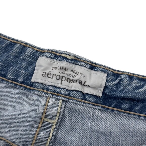 Aeropostale Womens Distressed Bermuda Denim Shorts 7/8 Low rise Blue Cotton - Picture 3 of 10